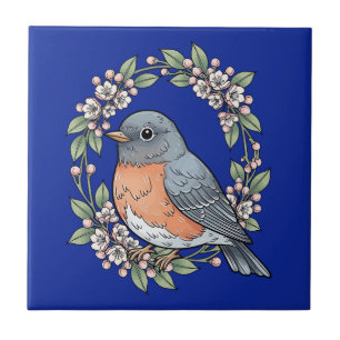 Carreau Joli oiseau du Connecticut avec laurier des montag