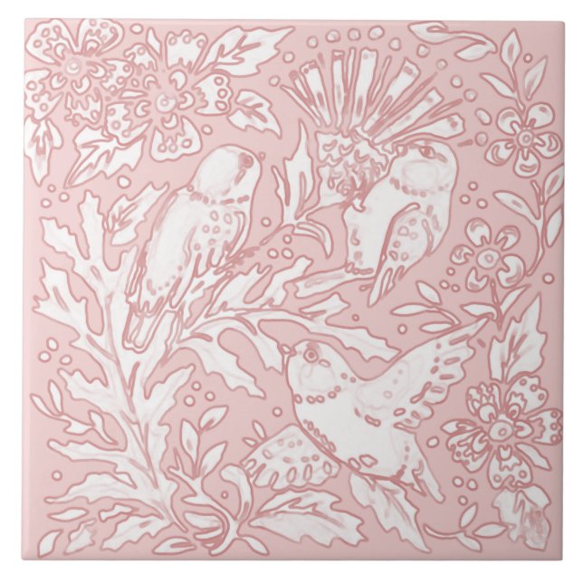 Carreau Joli Oiseau rose Flore Nature Animal (Devant)
