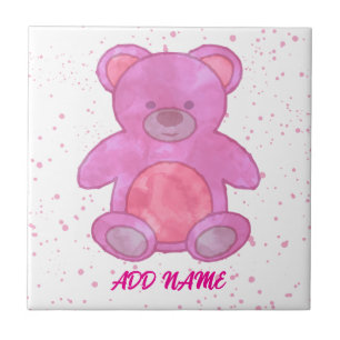 Carreau Joli ours en peluche texte personnalisé rose