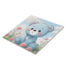 Joli petit ours en peluche bleu dans le jardin
