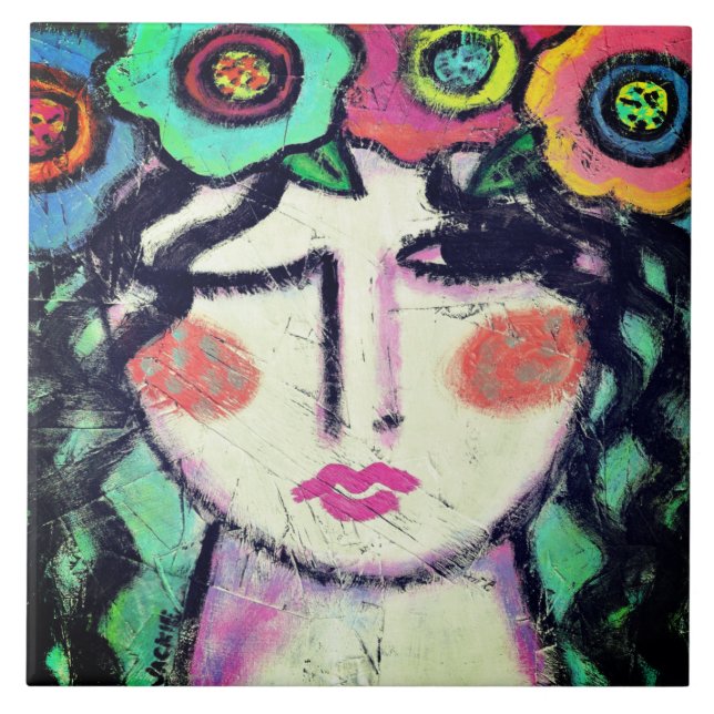 Carreau Joli portrait Abstrait d'une femme (Devant)