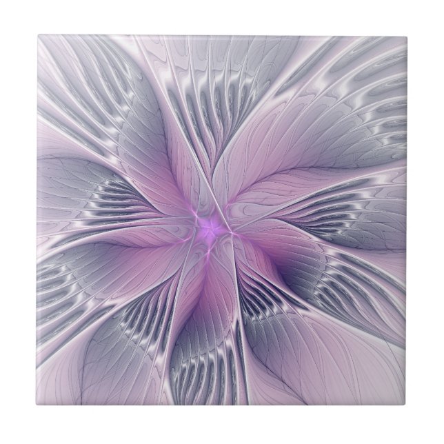 Carreau Joli rose Fleur Moderne Abstrait Fractal Art (Devant)