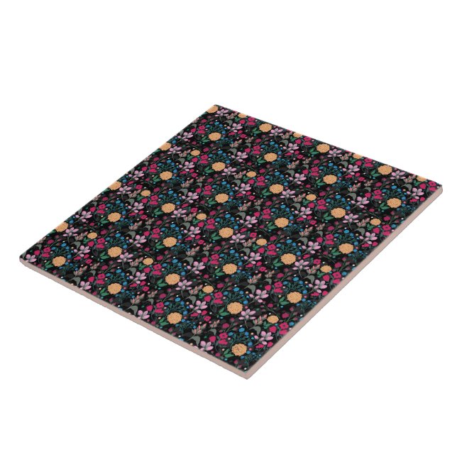 Carreau Joli rose & Jaune Petit Floral Noir Design (Côté)