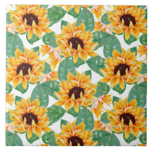 Carreau Joli tournesol Jaune et Motif vert