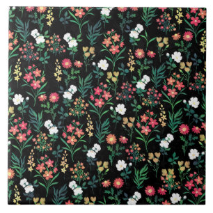 Carreau Jolie aquarelle Floral Noir Botanique