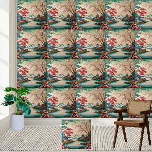Carreau Jolie Blossom & Mountain Chinoiserie Tile Art
