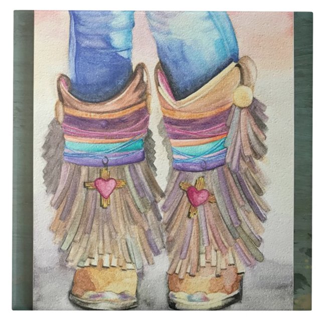 Carreau Jolie Boots Sud-Ouest Cowgirl Wall Tile Trivet (Devant)