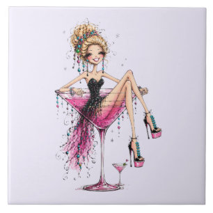 Carreau Jolie femme aguicheuse dans un verre à Martini