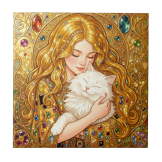Carreau Jolie Fille Avec Chat Art Nouveau Style Gustav Kli