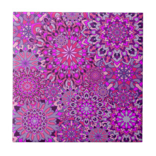 Carreau Jolie Fille Boho Chic Rose Purple Floral Mandalas