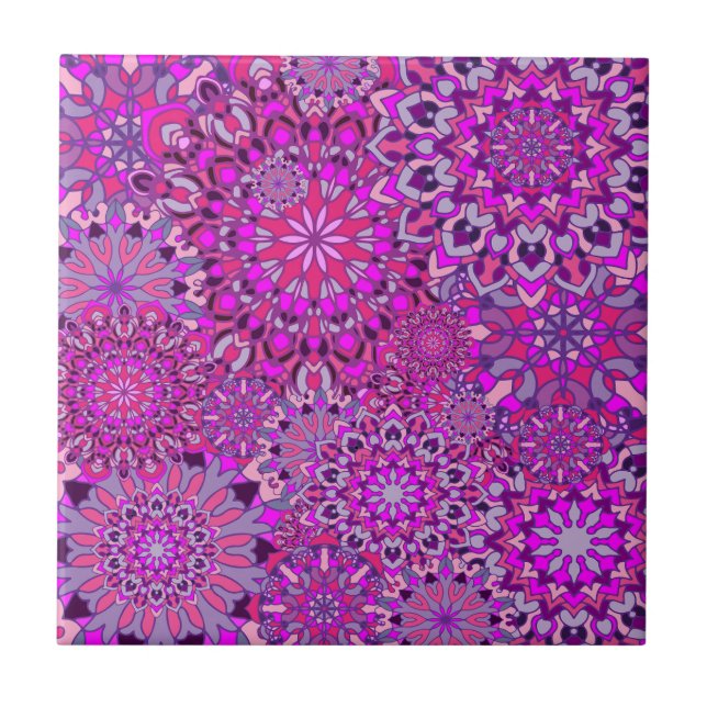 Carreau Jolie Fille Boho Chic Rose Purple Floral Mandalas (Devant)