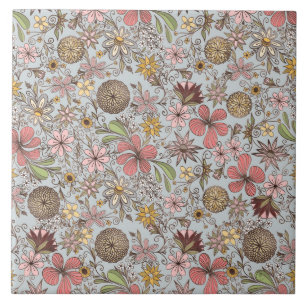 Carreau Jolie fille Vieux Rose rose Doodles Floraux Concep