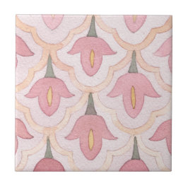 Carreau Jolie fleur artistique peinte rose rétro motif