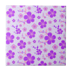 Carreau Jolie impression florale violet et rose sur Lavend