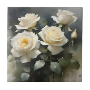Carreau Jolie peinture d'aquarelle de jardin de roses blan