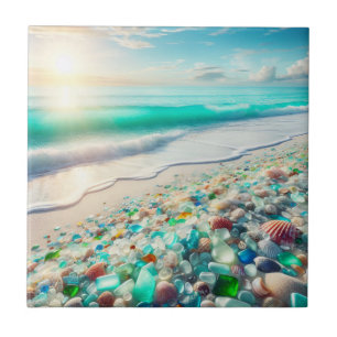 Carreau Jolie plage Ocean avec verre de mer