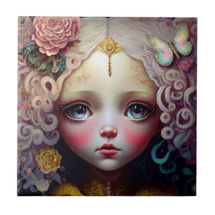 Carreau Jolie poupée fille cheveux roses