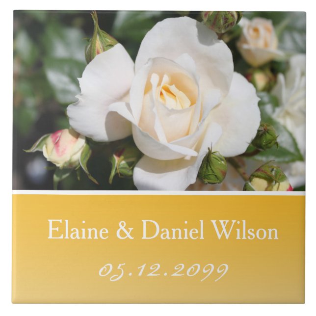 Carreau Jolie rose blanche fleur mariage anniversaire (Devant)