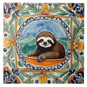 Carreau Jolie Sloth Méditerranéen Jaune & Bleu Folk