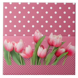 Carreau Jolie tulipes roses et pois roses et blancs