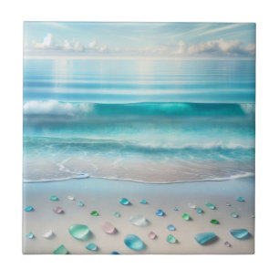 Carreau Jolie vague bleu océan et verre de mer