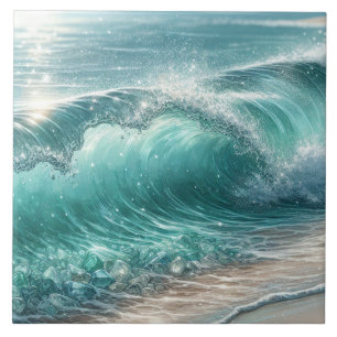 Carreau Jolie vague bleue avec étincelles