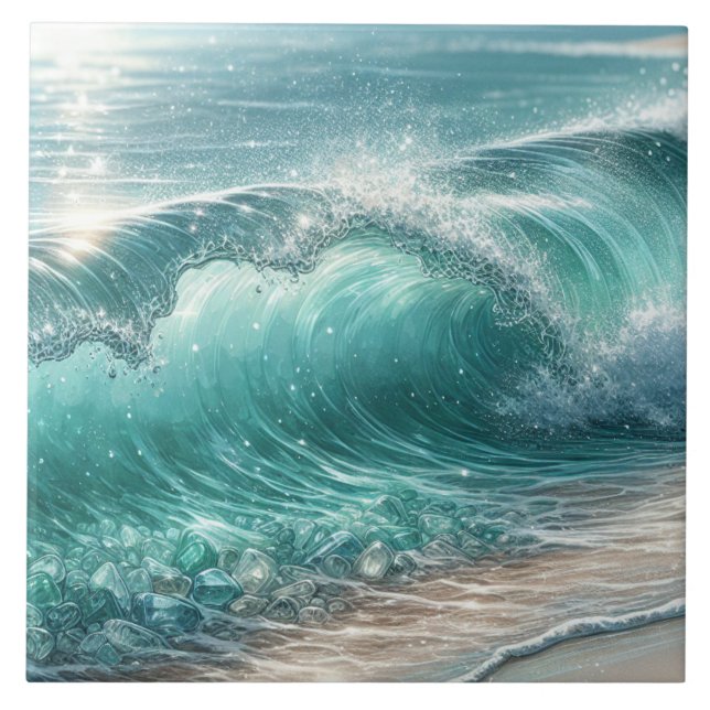 Carreau Jolie vague bleue avec étincelles (Devant)