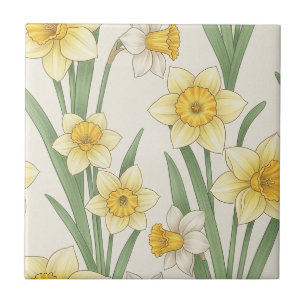 Carreau Jonquille Floral de Printemps en Jaune et Vert Cla