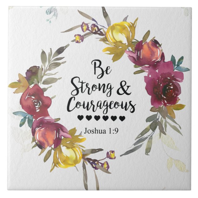 Carreau Joshua 1:9 Be Strong and Courageous Floral Wreath (Devant)