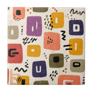 Carreau Jouer Retro Doodle Abstrait Moderne du milieu du