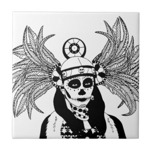 Carreau Jour Indien Aztèque de la mort squelette homme art
