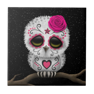 Carreau Jour rose mignon des étoiles mortes de hibou de