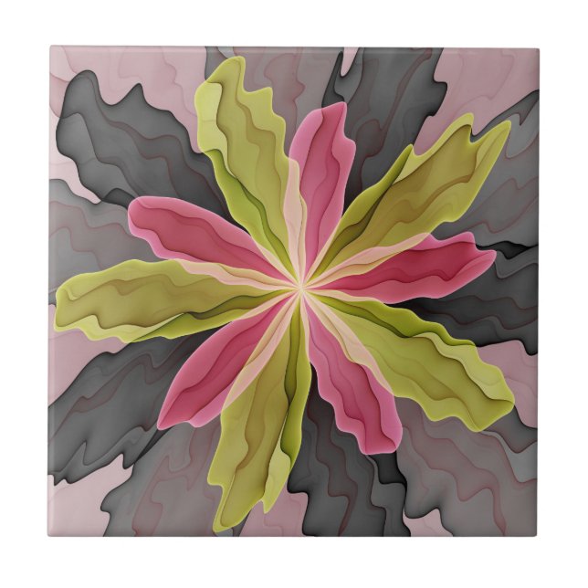 Carreau Joy, Vert rose Anthracite Imaginaire Fleur Fractal (Devant)