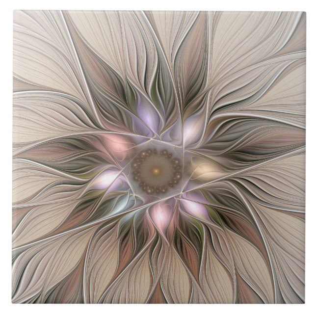 Carreau Joyeuse Fleur Abstrait Beige Brown Floral Fractal (Devant)