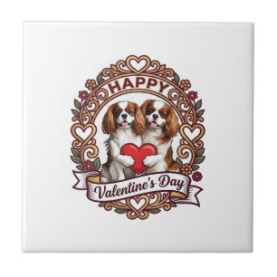 Carreau Joyeuse Saint-Valentin Chien Cadre Floral Cœur Rou