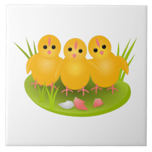 Carreau Joyeuses Pâques poussins jaunes sur l'herbe verte