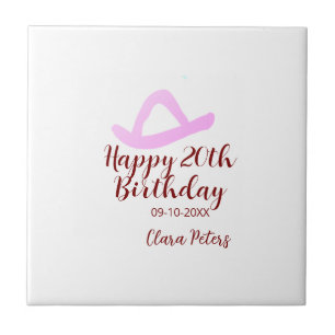 Carreau Joyeux 20e anniversaire fille cowboy rose nom date