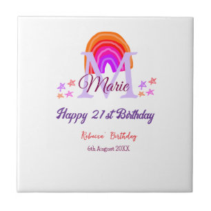 Carreau Joyeux 21e anniversaire rose ajouter nom monogramm