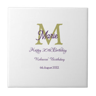 Carreau Joyeux 30e Anniversaire monogramme moderne nom gol