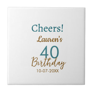 Carreau Joyeux 40e anniversaire nom date marron turquoise
