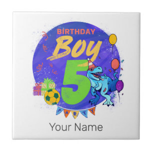 Carreau Joyeux anniversaire garçon 5e anniversaire Dinosau