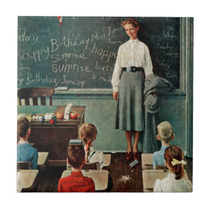 Carreau Joyeux anniversaire, Miss Jones par Norman Rockwel