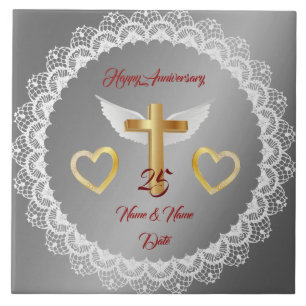 Carreau Joyeux Anniversaire Personnalisé Lace Argent