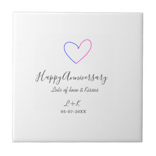 Carreau Joyeux anniversaire rose cœur bleu nom date simple