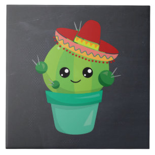 Carreau Joyeux cactus ronds portant un Sombrero Rouge