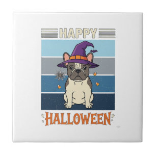Carreau Joyeux Halloween Bouledogue Français Sorcière Toil