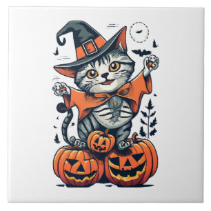 Carreau Joyeux Halloween Sorcière Chat