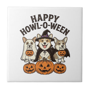 Carreau Joyeux Howl-O-Ween Corgi Halloween Chien Vecteur C