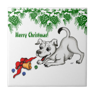 Carreau Joyeux Noël ! Chiot avec Bell et Ball
