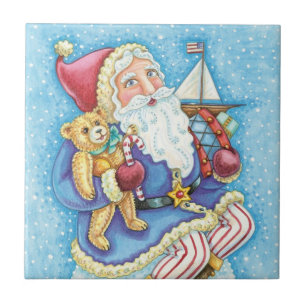 Carreau Joyeux Noël, Père Noël sur boule de neige avec des
